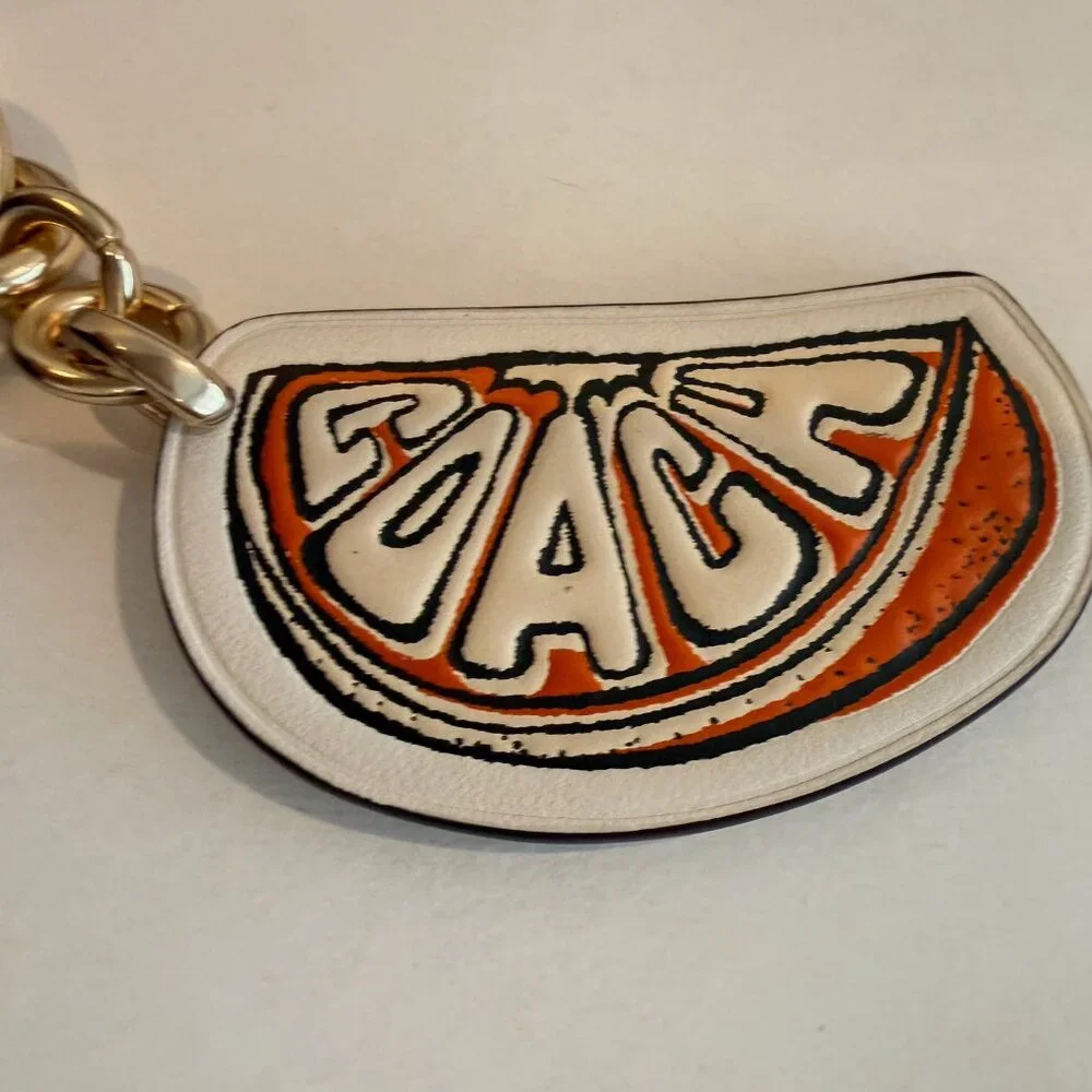 COACH orange, gold, SNAP VALET KEY FOB/ RING/ BAG CHARM, leather - Picture 6 of 10